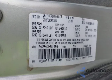 1999 Dodge Grand Caravan Le from USA, damaged, VIN 1B4GP54G4XB816946